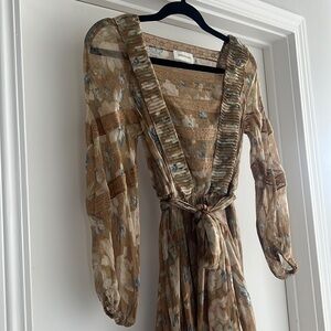 Romantic ZIMMERMANN midi length floral dress with lace and ruffle hem